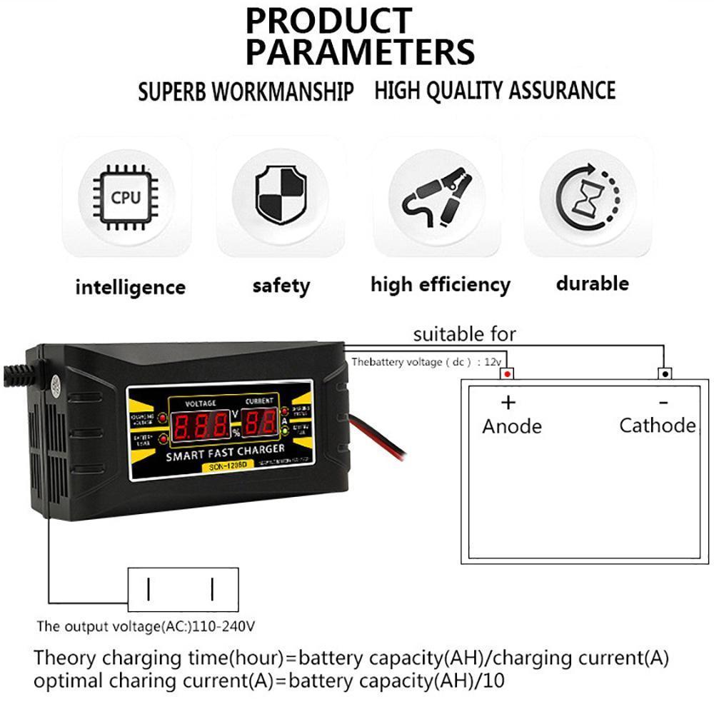 12V 6A Smart Battery Charger | Automatic Fast Trickle Charger for Lead-Acid GEL AGM | LCD Display for Car Motorcycle ATV Lawn Mower Boat