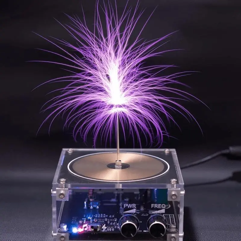 Plasma Coil Music Speaker Plasma Storm Cool Desktop Gadget Electric Coil Artificial Lightning with Palpability Wireless Lighting Bluetooth AUX Dual Mode