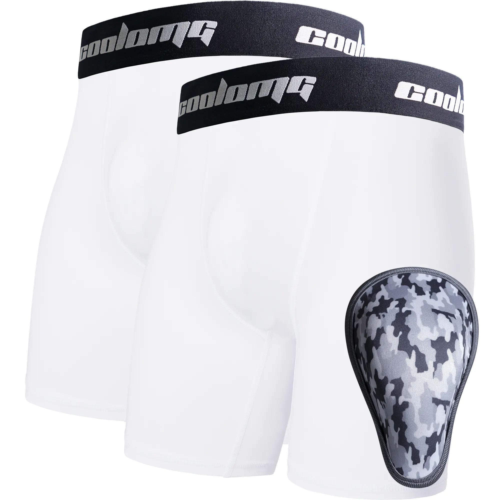 COOLOMG Youth Boys' Fitted Sports Compression Shorts with Soft Protective Cup, 2-Pack, Ideal for Baseball, Gym, Exercise, Athletic Baseball Shorts