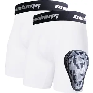 COOLOMG Youth Boys Compression Shorts with Soft Protective Cup for Baseball Football MMA Hockey (2-Pack)