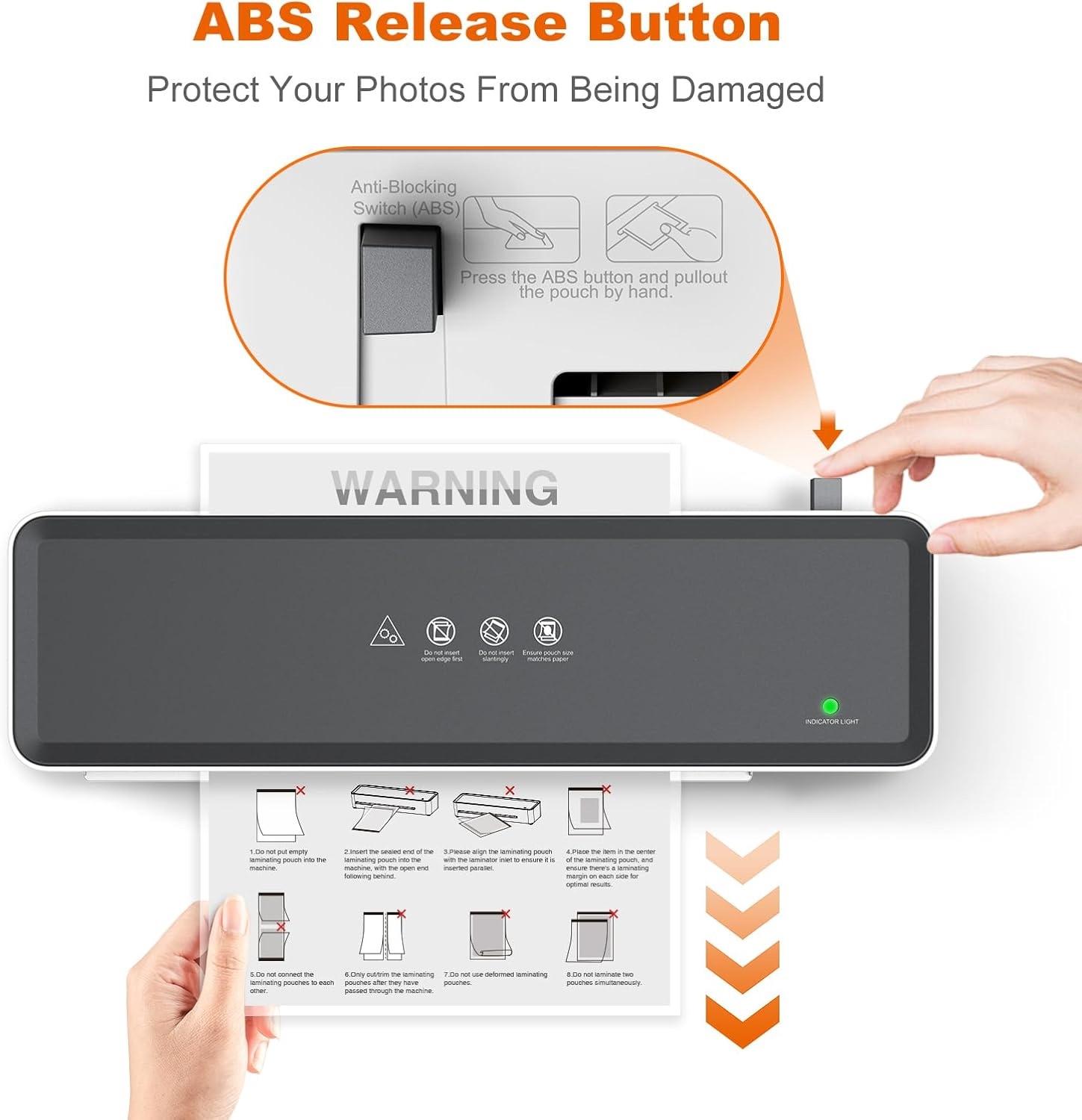 Bonsaii L421-Grey 9 Inch Thermal Laminator Machine with 5 Letter Size Laminating Sheets for Documents Posters & Photos Compact for Home Office School