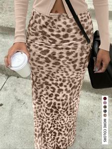 women's leopard print high slit fitted skirt, stylish and trendy design for casual or night out, perfect for summer fashion