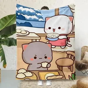 Bubu Dudu Cute Cartoon Bear Flannel Blanket - Premium Flannel Material Kawaii Animal Print Snuggle Throw for Sofa Bed Dorm Study Room Picnic Outdoor Mother's Day Valentine's Day Birthday Gift