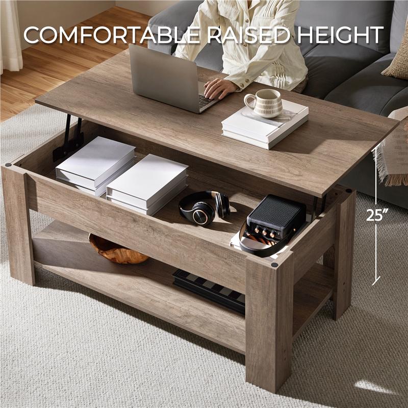 Costoffs 47.5″ Lift-Top Coffee Table with Hidden Storage Adjustable Open Shelf Dual Storage Soft Operation Small Space Friendly