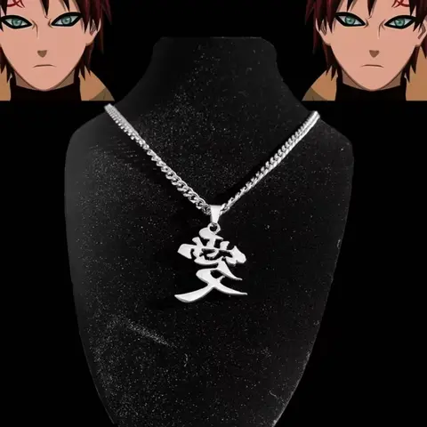 【Black Friday】Anime Kanji Stainless Steel Necklace, Punk-Style Chain with Gaara Love Symbol Charm, Japanese Streetwear Jewelry for Naruto Fans