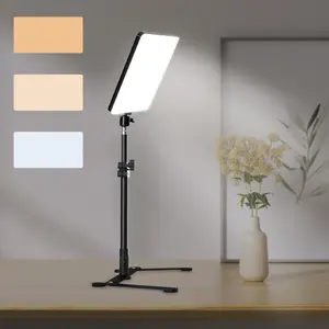 Portable Selfie Light with Stand, Kit Dimmable Video Conference Lighting with Adjustable Overhead Stand, Photographic Shooting Fill Light for Video Recording, Online Meetings, Vlogs & Live Streaming, Video Light Kit