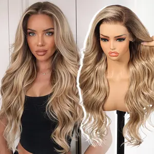 KOME Dirty Blonde Synthetic Lace Front Wig,13×6 Pre Plucked Curly Glueless Wigs for Women Daily Party Use 26IN