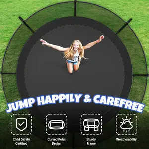 Trampoline 8FT 10FT 12FT 14FT 16FT, Outdoor Trampolines for Kids and Adults, Recreational Trampoline with Enclosure Net & Ladder, Round Trampolines ASTM Approved