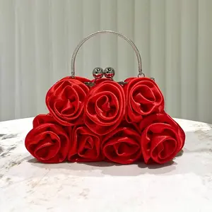 Retro Fabric Rose Shaped Handbag, Fashion Elegant Clutch Bag, Shoulder Bag, Cheongsam Bag Suitable For Evening Party, Wedding, Banquet, Party, Gatherings