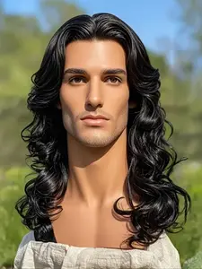 Long Wavy Synthetic Wig with Curtain Bangs, Heat-Resistant Fiber, Perfect for Cosplay, Parties, Stage Performances, Weddings