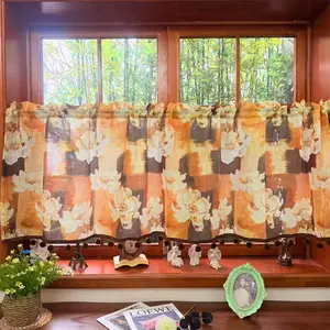 Vintage American Plaid Print Linen Small Curtain Valance, Hotel B&b Faux Fur Fringe Decorative Curtains, High-Quality Soft Furnishings