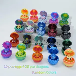 10pcs 3D-Printed Dragon Egg Set, Includes 10 Eggs & 10 Mini Dragons in Random Colors, Home Desktop Decor for Easter, Valentine's Day and New Year