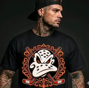 Hockey Mask T-Shirt with Crossed Sticks and Ornate Design for Men