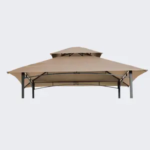8x5ft Grill Gazebo Replacement Canopy – Beige, Double Tiered BBQ Tent Roof Cover. Polyester Fabric – UV Protection, Water-Repellent, Weather Fastness. Easy 4-Corner Install