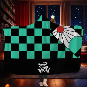 Anime Cool Hooded Blanket, High-Weight Flannel Fabric, Soft and Warm, Anti-Wrinkle, Easy Clean, Perfect Gift for Anime Lovers, Flannel Throw Blanket