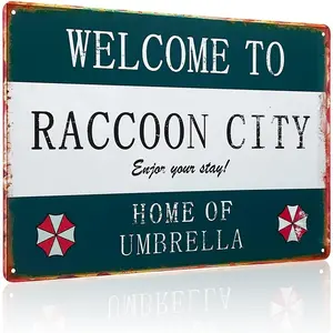 Retro Metal Tin Sign - Welcome to Raccoon City - Umbrella Corporation Home Decor - Durable Iron Crafted, 12x8 Inches - For Fans of Resident Evil - Perfect Gift for Gamers & Movie Buffs