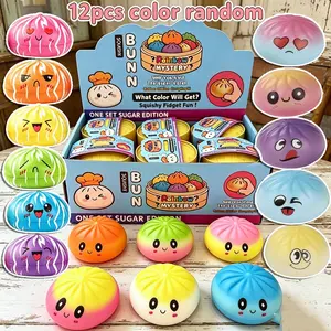 12pcs Heart Emoji Baozi Toy Set, Soft Multicolor Dough Stress Relief Ball, Sensory Fidget Toy, Slow Rebound Decompression Tool, Random Colors