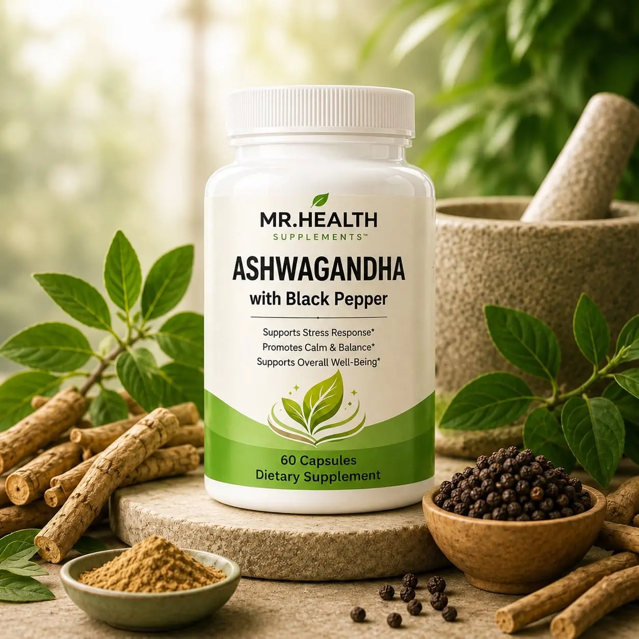 Ashwagandha with Black Pepper | 1300 mg | Stress & Daily Wellness Support | 60 Veggie Capsules