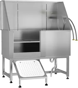 AECOJOY Professional Stainless Steel Dog Washing Station 50” Height Adjustable Bathtub with Ramp for Large Medium Small Dogs Indoor Outdoor Pet Grooming