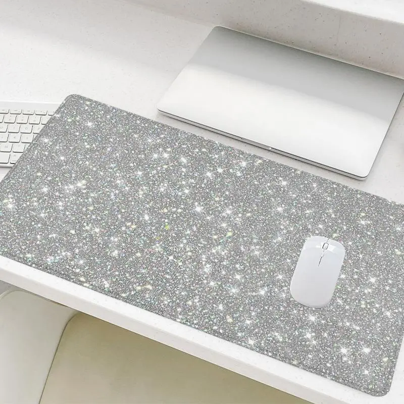 Glitter Large Gaming Mouse Pad, Office Desk Accessories, Non-slip Rubber Base Stitched Edge Desk Pad for Desk Laptop Desktop, Desktop Accessory, Gift for Friend, Large Desk Mat