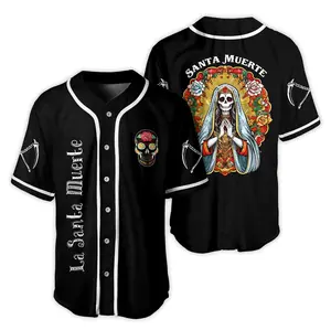 Santa Muerte SkullBaseball Jersey La Santa Muerte Mexican Jersey Shirt Jersey For Him For Her Style Button Down