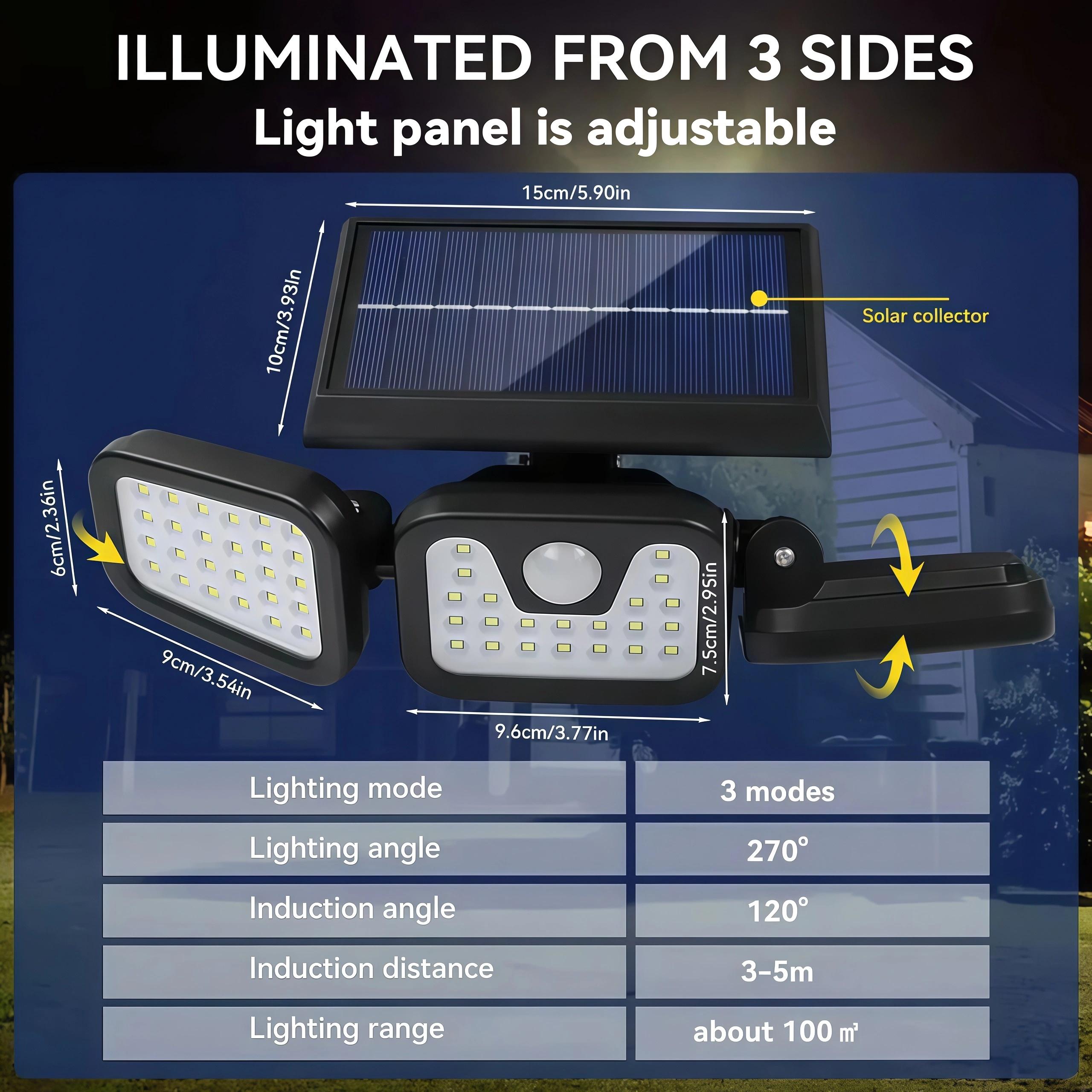 2 Packs Solar Outdoor BLACK FRIDAY Lights 2500LM Security Lights, 3 Heads Dimmable Spot Lights with 3 Modes, lP65 Waterproof, For Yard, Garage, Porch, Pool, Garden, Barn, Patio, Christmas gifts
