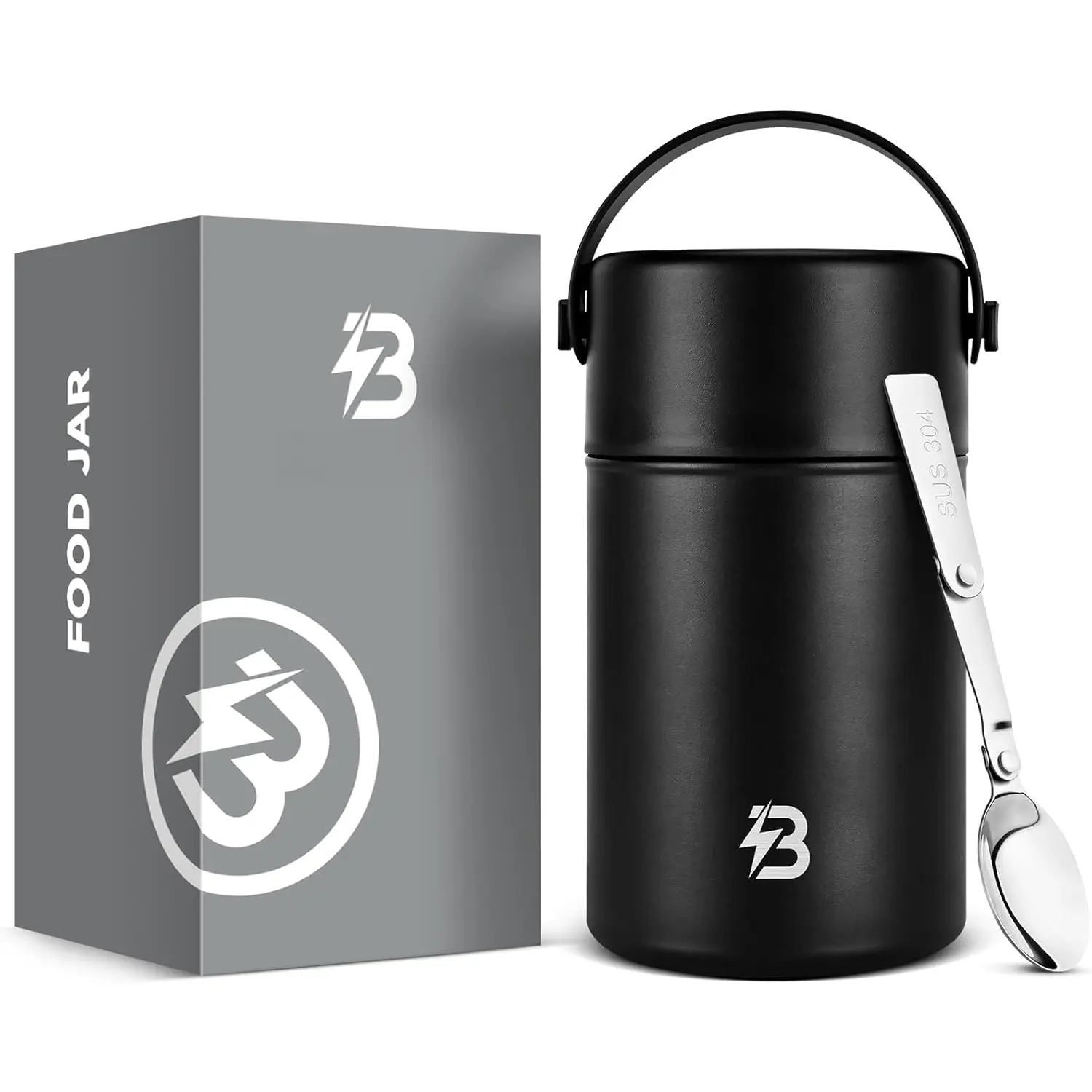 Thermo for Hot , 35 Oz Lunch Soup Thermo  Jar, Wide Mouth Insulated Hot  Container with Spoon for Adults (Black)
