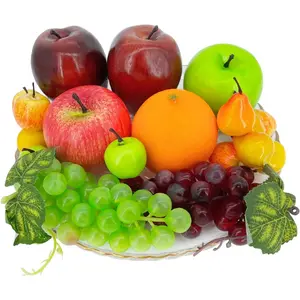 Fake Fruits, 22 Pcs Artificial Fruits for Decoration, Simulation Fruit Assorted Display Fruits Set for Dining Table Decor Home Kitchen, Fake Red Apples Green Apple Oranges Grapes Decorative Plants