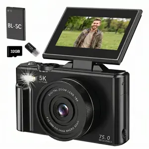 5K Digital Camera for Photography with 75MP, 3 Inch 180° Flip Screen, 18X Digital Zoom, 32GB Micro SD Card, Ideal for Gift,Y2K,CCD,vintage