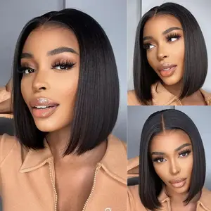 Beaufox Lace Front Bob Wigs Human Hair 4x4/13x4 HD Lace Short Straight Frontal Bob Wigs for Black Women Human Hair Pre Plucked with Baby Hair Side Part 200% Density