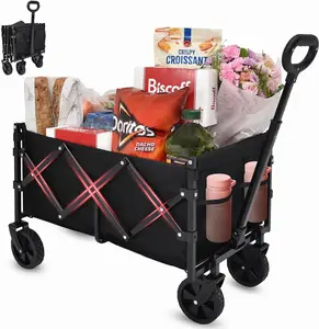 Collapsible Wagon Cart with Wheels Foldable,11 Lbs Lightweight Portable Folding Utility Wagon,90 L Heavy Duty Grocery Shopping Carts,Versatile for Garden  Camping Park Outdoor Use