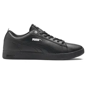 PUMA Womens Smash V2 Leather Lace Up Sneakers Shoes Casual - Black