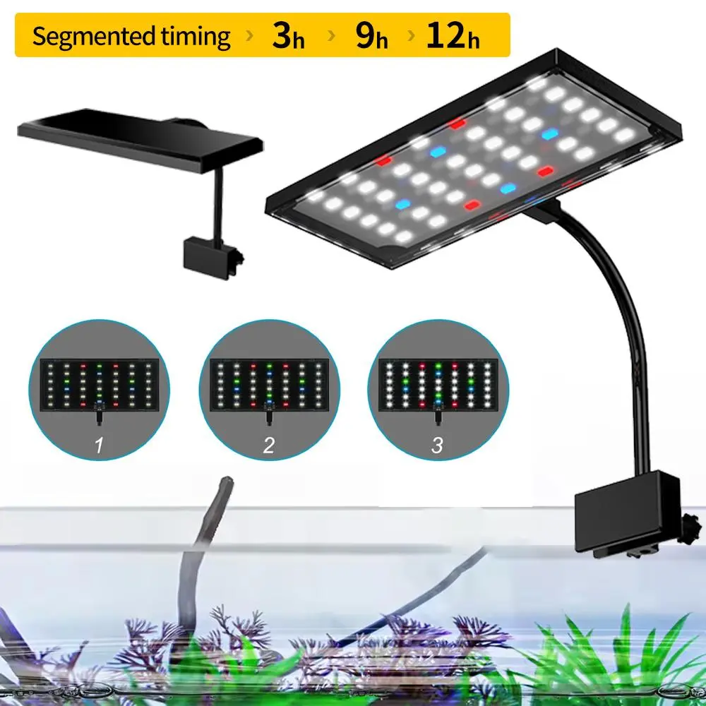 Clip On LED Aquarium Light, Full Spectrum Fish Tank Plant Light with DIY Mode, Adjustable Timer & Brightness, Memory Function, IP68 Waterproof Aquarium Grow Light
