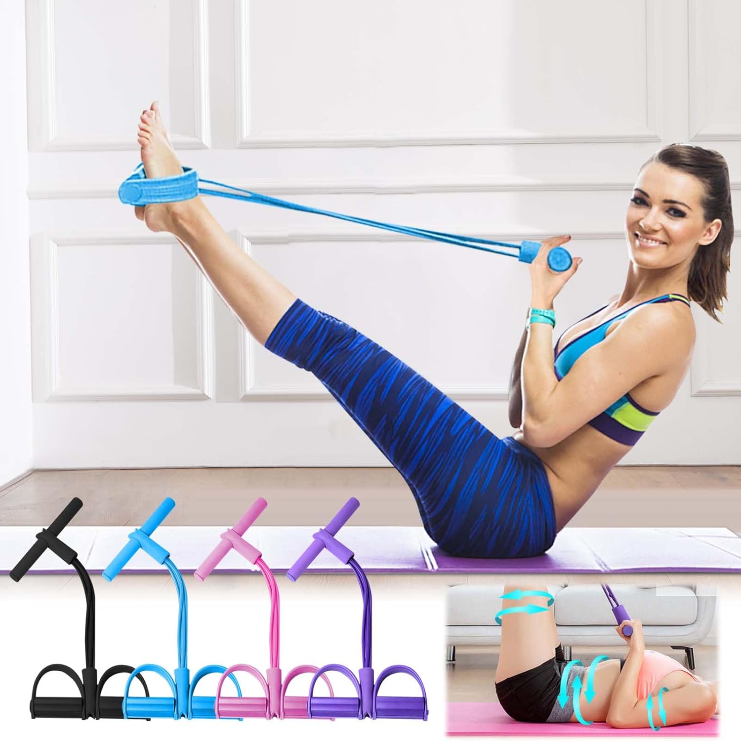 Resistance Bands 4 Tube Pedal Ankle Puller 2026 Upgrade Stretch Bands for Boards Leg Press Machine LED Kegel Trainer Exercise Equipment Portable Neck and Shoulder Massager Waist Twisting Ab Gyro Ball Max Speed Foldable Electric Scooter Foil Pumping