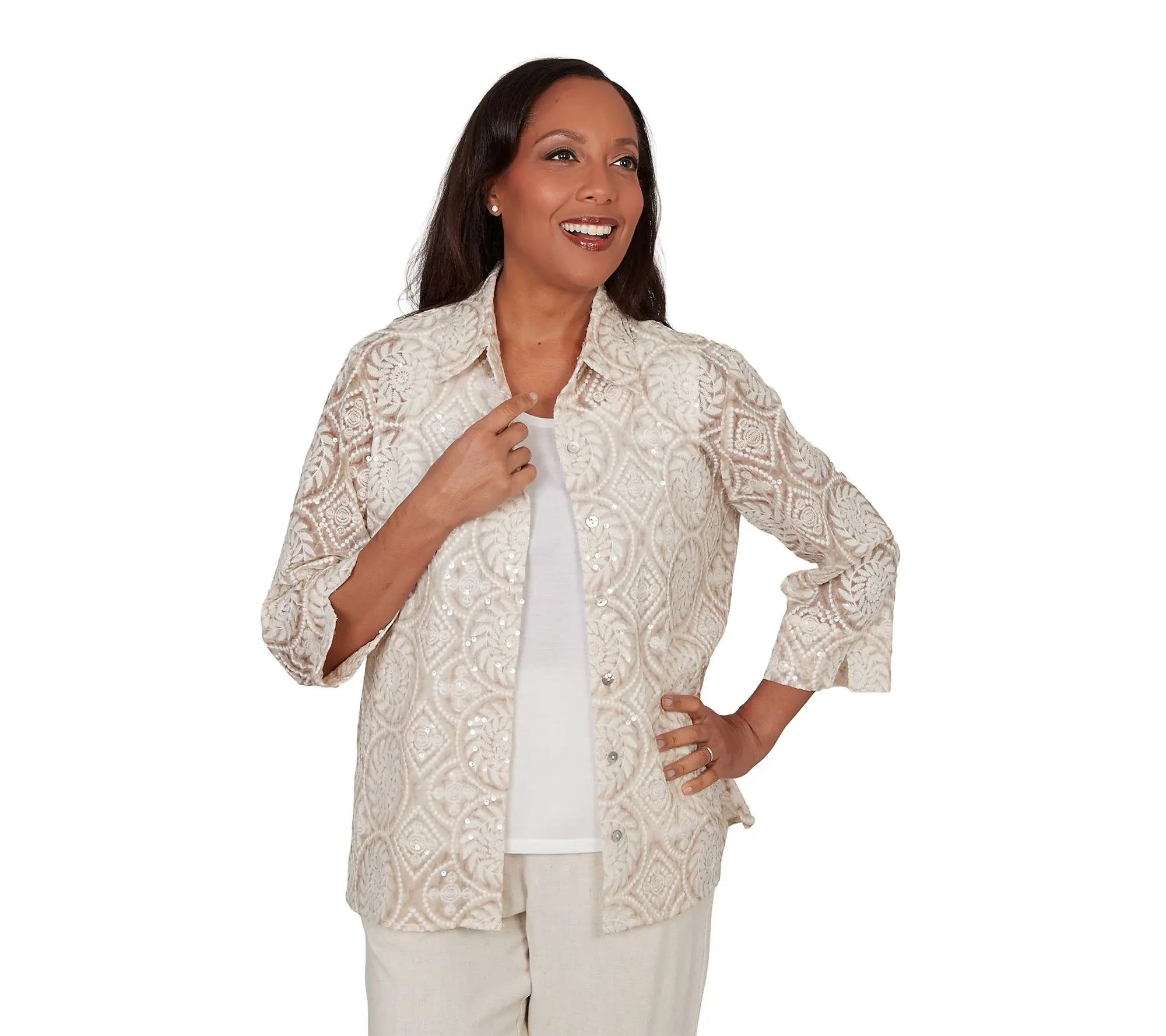 Alfred Dunner Petite Sequin Medallion Two in One Top