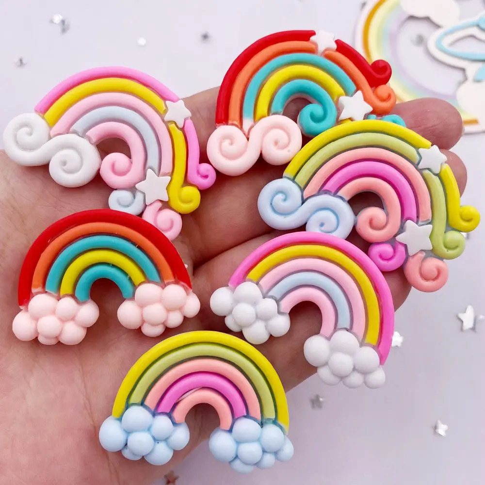 6PCS Mixed Resin Kawaii Colorful Stars Clouds Rainbows Flatback Stone Cartoon Christmas Figurines Scrapbook Scrapbooking DIY Home Decor Accessories Crafts