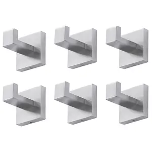WOWOW Square Stainless Steel Bath Hardware Accessory Wall Mount J-Hook Robe/Towel Hook in Brushed Nickel (6-Pack)