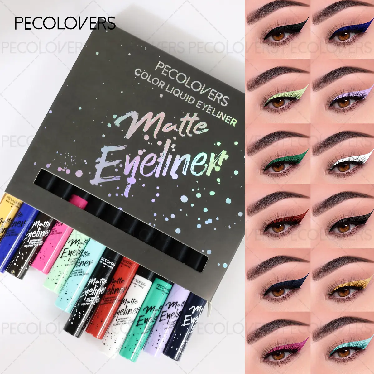 12pcs/box Halloween Liquid Eyeliner 12-Color Face Waterproof Long-Lasting Matte Makeup Colorful Eyeliner Pen Cosmetics with Gift Box
