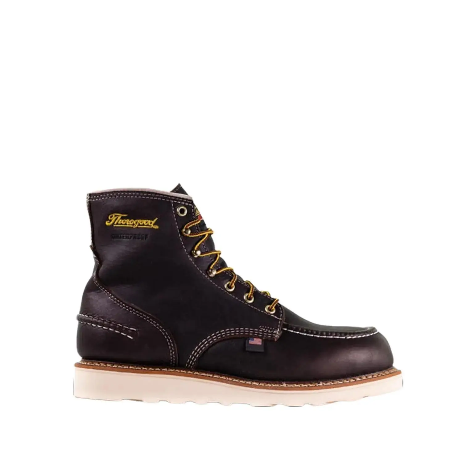 Thorogood Men's 1957 Series 6" Moc Toe Work Boots, Waterproof Briar Pitstop Leather, Slip-Resistant Wedge Sole, Made in USA Footwear, Waterproof Work Shoes, Closed, Shoe, Worker, Safety, Classic, Laces, Easy Resoling, Goodyear Storm Welt, Shock Resistant,