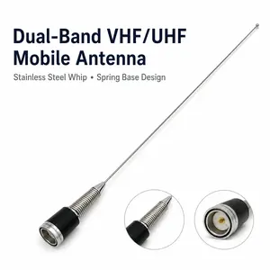 VHF/UHF Mobile Antenna for Vehicle Radio, 144-148MHz / 430-450MHz Stainless Steel Whip Antenna with Spring Base and Female N-Type Connector
