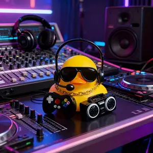 Car Dashboard Accessories Set with Headphones and Necklace, Funny Duck Design, Unique Car Interior Decor, Must-Have Automotive Accessory