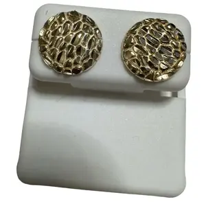 Nugget cookie round 14mm earrings 925 over 14k gold filled plated