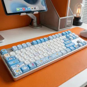 130-key Doraemon theme cute keycaps, Durable five-sided thermal sublimation MOA compatible mechanical keyboard Cherry Profile keycaps, PBT keycaps, cherry mx keycaps, mechanical keyboard keycaps