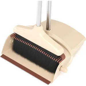 Broom and Dustpan Set 54inch Long-Handle Household Cleaning Dustpan (Beige)