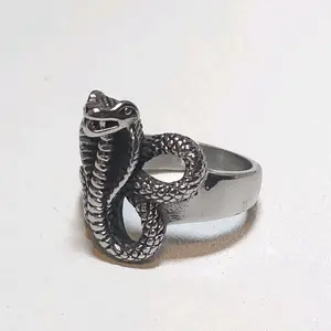 Stainless Steel Coiled Cobra Ring - Serpent Statement Ring in Polished Silver-Tone Finish for Gothic & Biker Style Enthusiasts