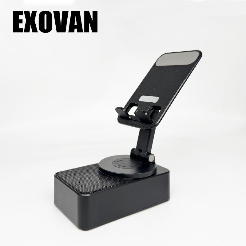 Wireless Audio Bluetooth Speaker 5in1 Phone Holder Emergency Rechargeable withColorful Ambient Light 300° Foldable for Tablet iPhone Android, Gifts for Men Women ，Black with LED Nightlight Wireless Induction Bluetooth Speaker Stand