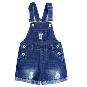12M-14T Girls Denim Shorts, Ripped Raw Edge Hem Soft Jeans, Summer Shortalls With Adjustable Straps