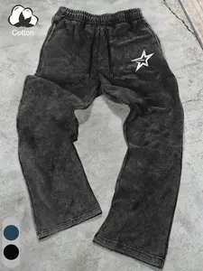 Men's Vintage Cross Print Wide Leg Sweatpants, Casual Fitted Street Style Pants, All Seasons Comfortable Wear, Multiple Colors Available, Casual Streetwear Trousers