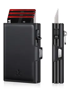 Men's Slim RFID Blocking Aluminum Wallet, Credit Card Holder, Business Design with Pop-Up Card Slots, ID Window, Cash Slot & Zipper Coin Pocket