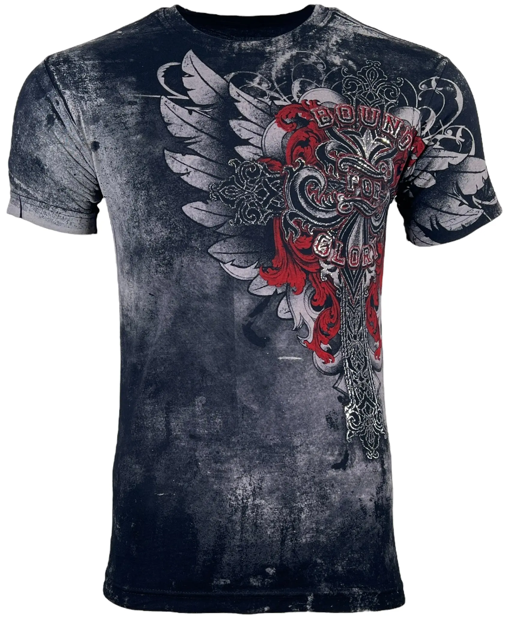 Xtreme Couture Men's Salvation Short Sleeve Graphic T-Shirt, 100% Cotton Fitted Gothic Biker Top with Silver Foil, Made in USA, Tops
